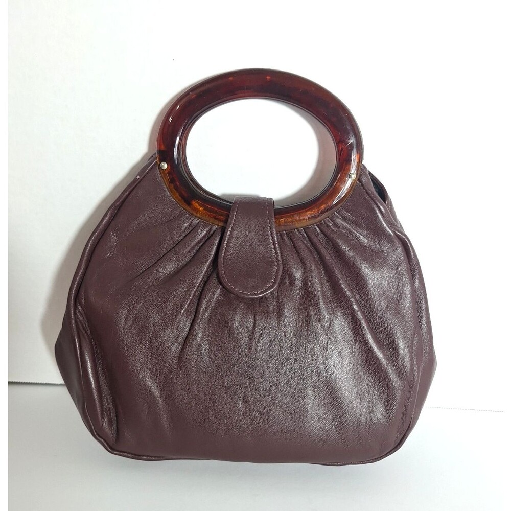 Vintage Ande Burgundy Leather Purse Handbag with Brown Bakelite Handles 70s 80s